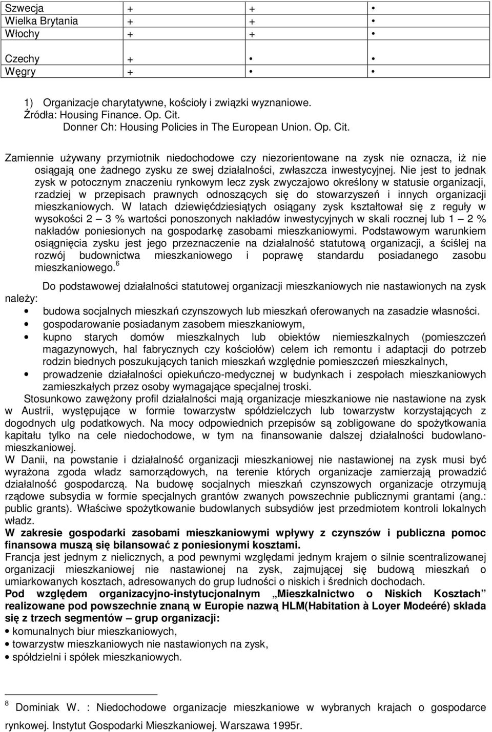 znaczeniu rynkowym lecz zysk zwyczajowo okrelony w statusie organizacji, rzadziej w przepisach prawnych odnoszcych si do stowarzysze i innych organizacji mieszkaniowych W latach dziewidziesitych