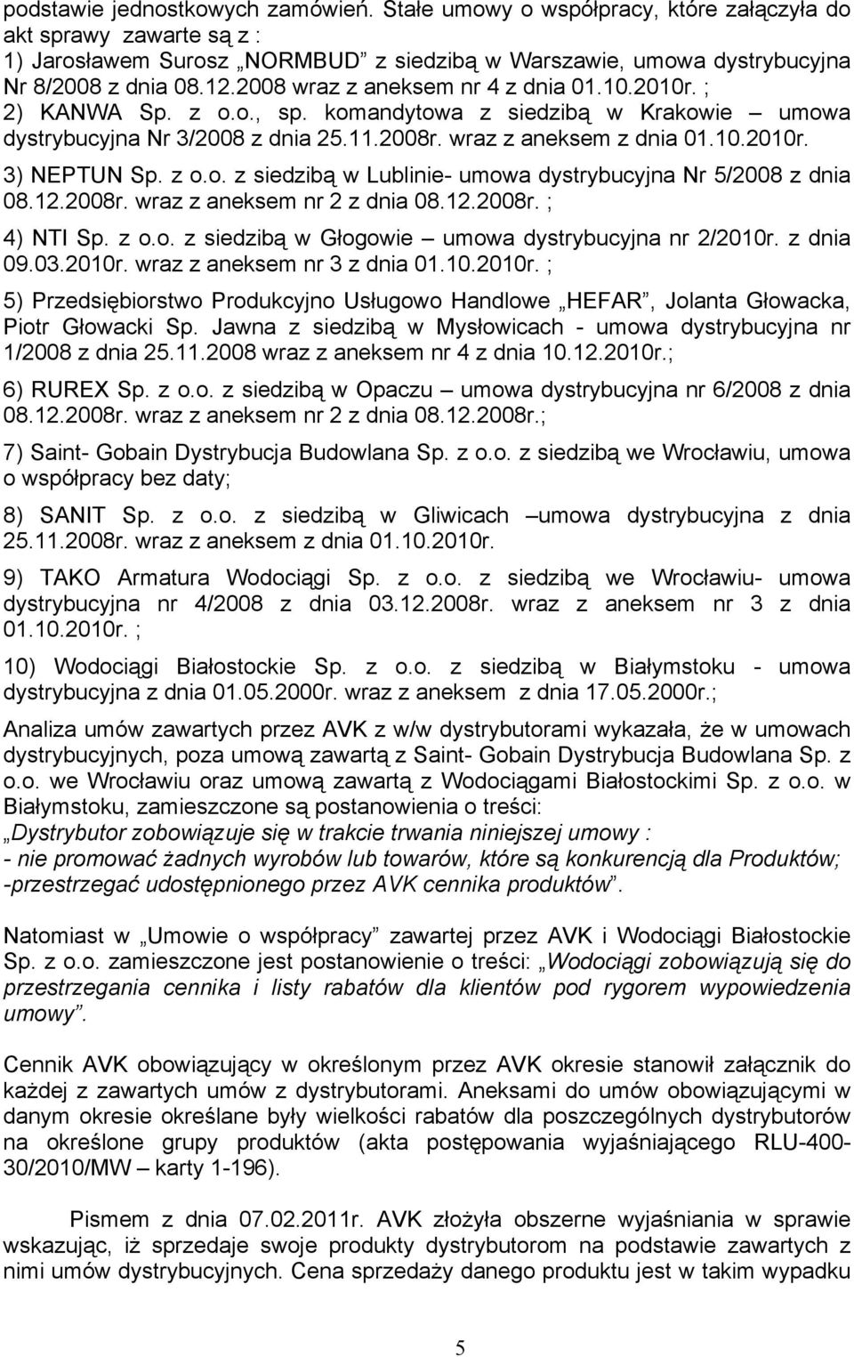 z o.o. z siedzibą w Lublinie- umowa dystrybucyjna Nr 5/2008 z dnia 08.12.2008r. wraz z aneksem nr 2 z dnia 08.12.2008r. ; 4) NTI Sp. z o.o. z siedzibą w Głogowie umowa dystrybucyjna nr 2/2010r.