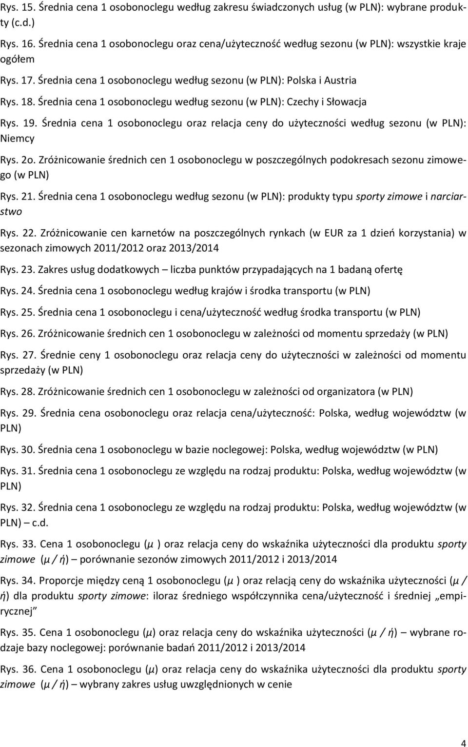 Średnia cena 1 osobonoclegu według sezonu (w PLN): Czechy i Słowacja Rys. 19. Średnia cena 1 osobonoclegu oraz relacja ceny do użyteczności według sezonu (w PLN): Niemcy Rys. 2o.