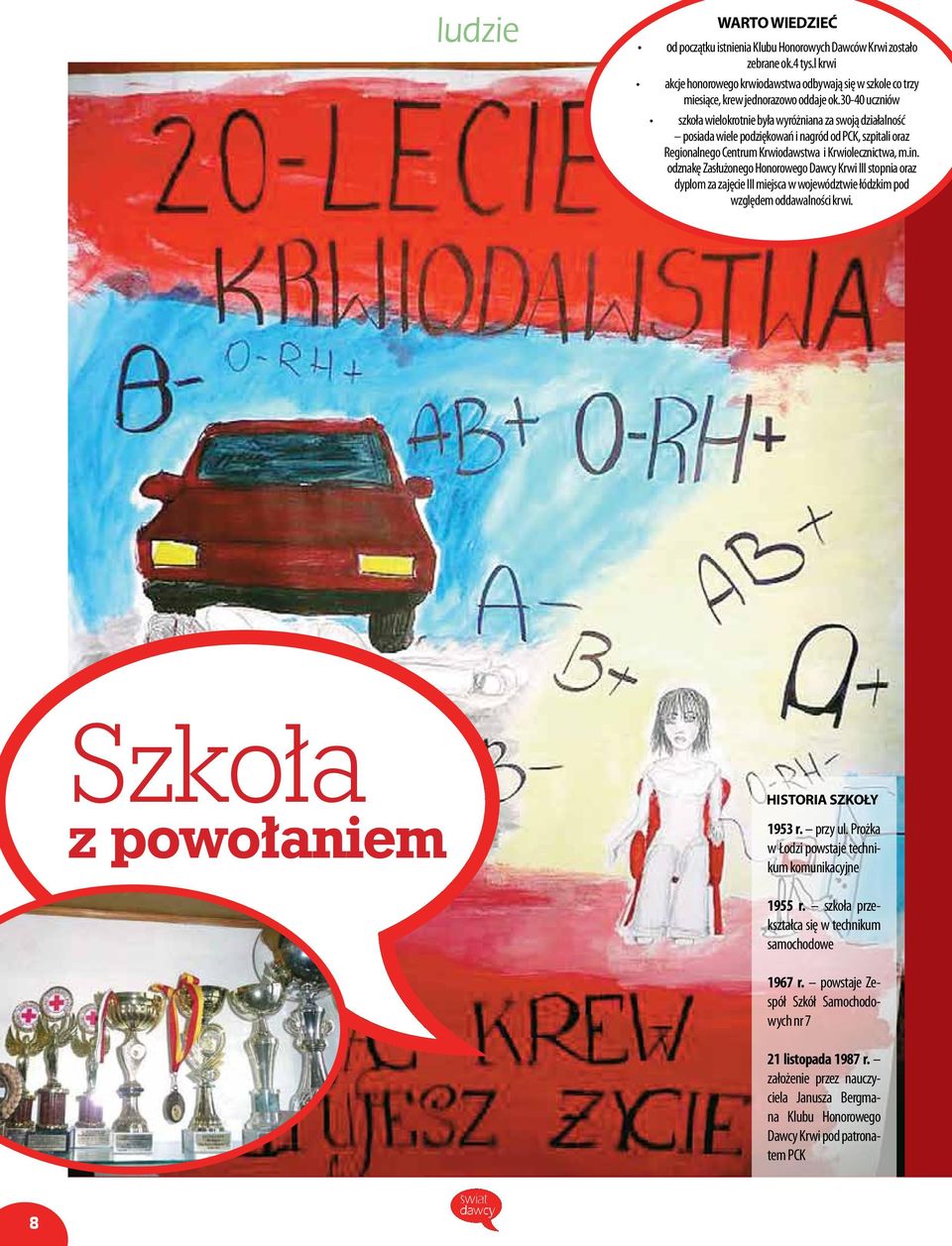 30-40 uczniów szkoła wielokrotnie była wyróżniana za swoją działalność posiada wiele podziękowań i nagród od PCK, szpitali oraz Regionalnego Centrum Krwiodawstwa i Krwiolecznictwa, m.in.