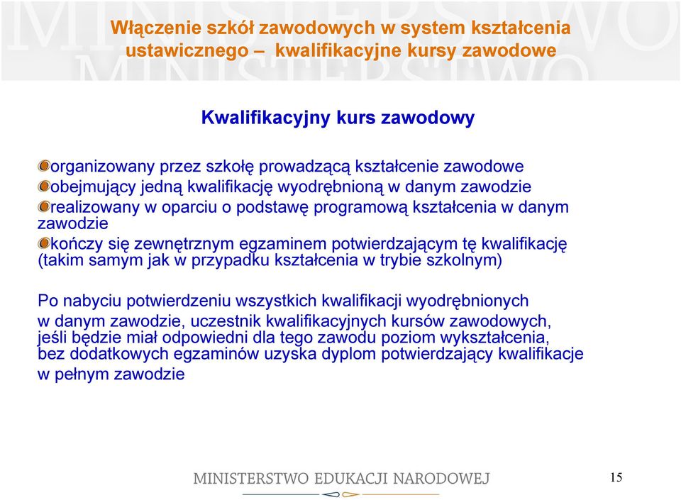 potwierdzającym tę kwalifikację (takim samym jak w przypadku kształcenia w trybie szkolnym) Po nabyciu potwierdzeniu wszystkich kwalifikacji wyodrębnionych w danym zawodzie,