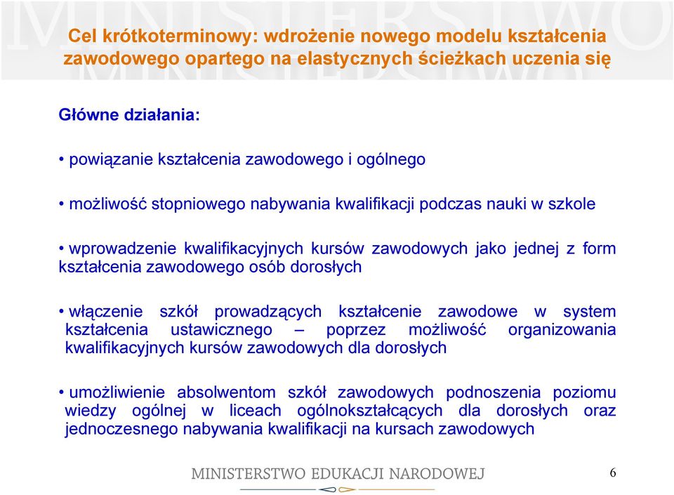 dorosłych włączenie szkół prowadzących kształcenie zawodowe w system kształcenia ustawicznego poprzez możliwość organizowania kwalifikacyjnych kursów zawodowych dla dorosłych