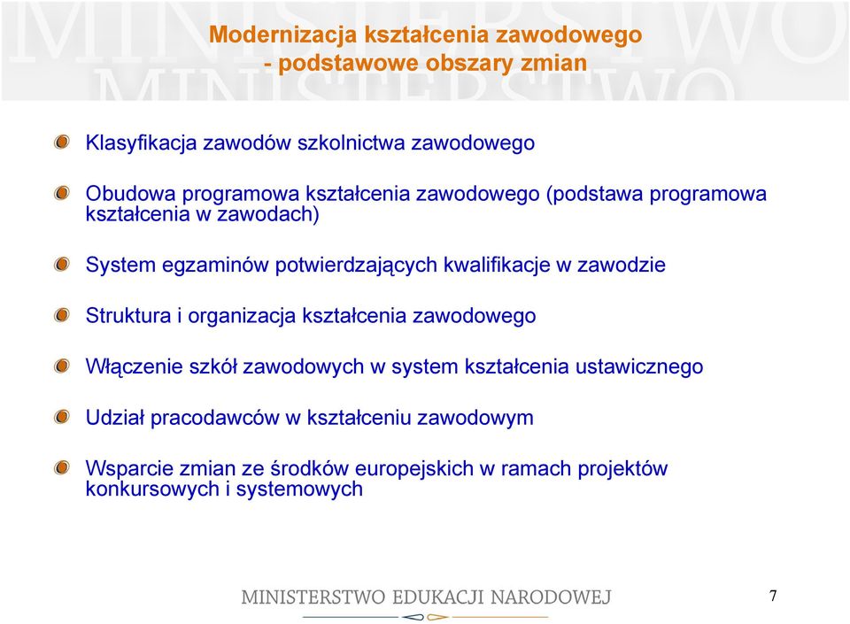 kwalifikacje w zawodzie Struktura i organizacja kształcenia zawodowego Włączenie szkół zawodowych w system kształcenia