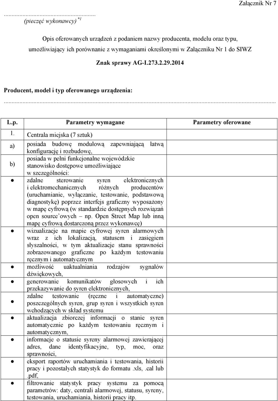 Centrala miejska (7 sztuk) a) posiada budowę modułową zapewniającą łatwą konfigurację i rozbudowę, posiada w pełni funkcjonalne wojewódzkie b) stanowisko dostępowe umożliwiające w szczególności: