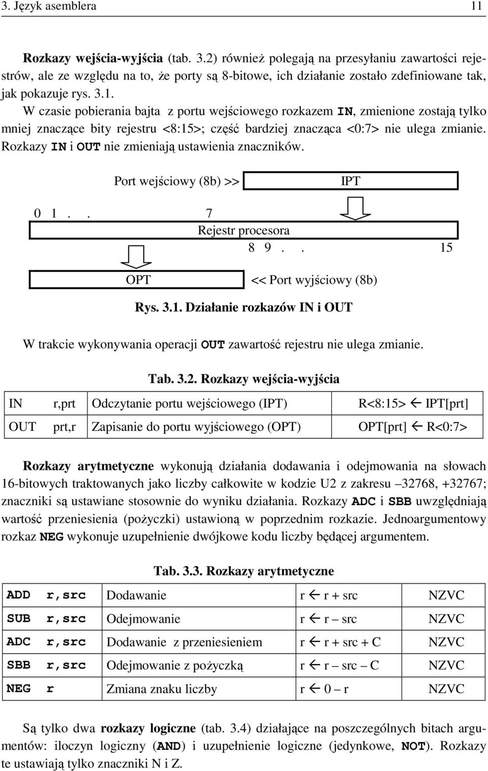 W czasie pobierania bajta z portu wejściowego rozkazem IN, zmienione zostają tylko mniej znaczące bity rejestru <8:15>; część bardziej znacząca <0:7> nie ulega zmianie.