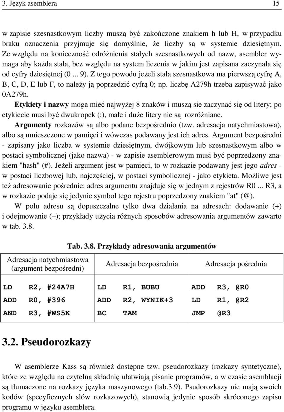 Z tego powodu jeŝeli stała szesnastkowa ma pierwszą cyfrę A, B, C, D, E lub F, to naleŝy ją poprzedzić cyfrą 0; np. liczbę A279h trzeba zapisywać jako 0A279h.