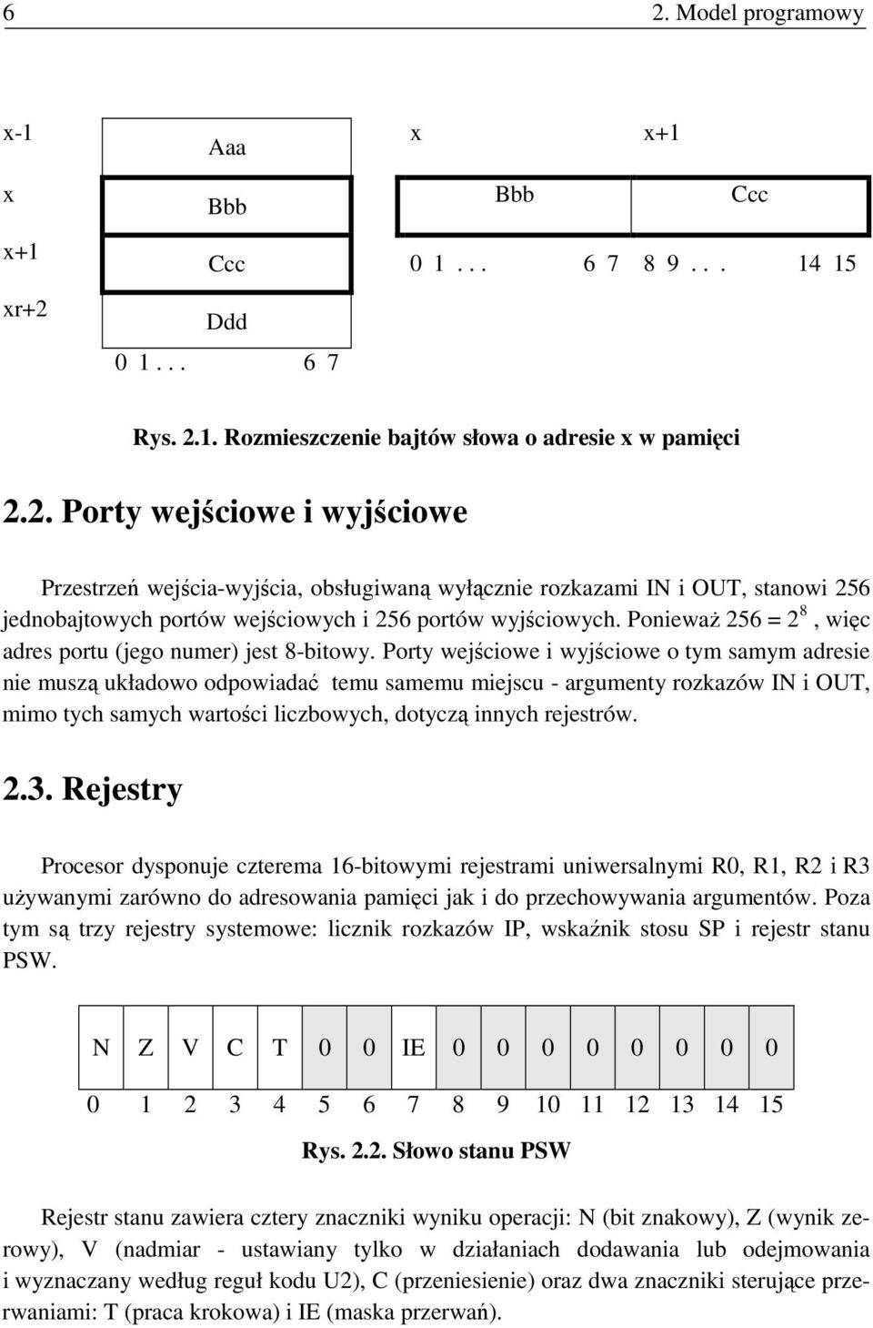 Porty wejściowe i wyjściowe o tym samym adresie nie muszą układowo odpowiadać temu samemu miejscu - argumenty rozkazów IN i OUT, mimo tych samych wartości liczbowych, dotyczą innych rejestrów. 2.3.