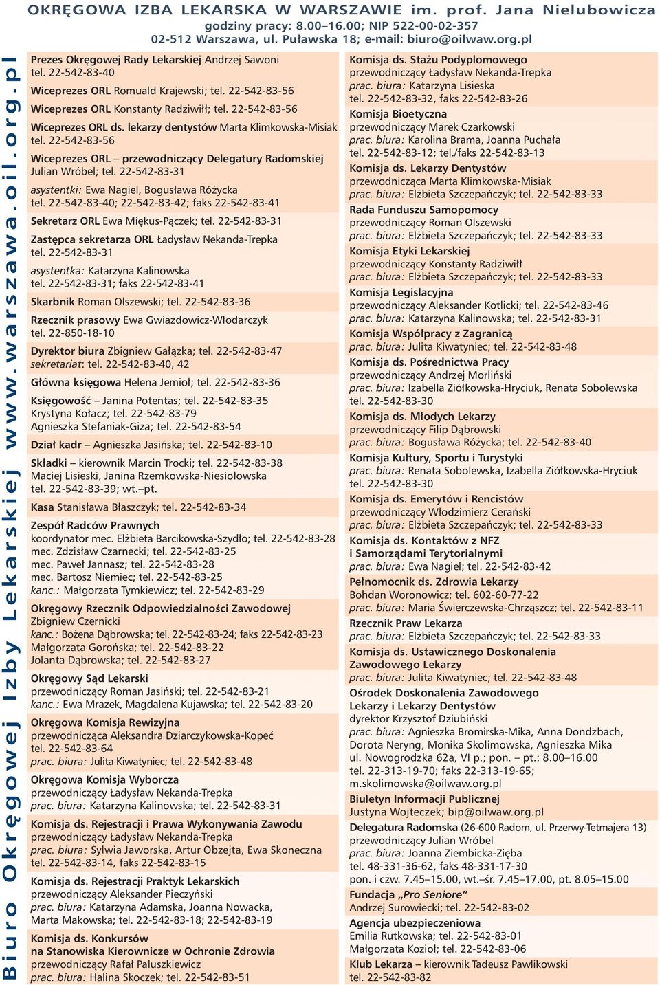 22-542-83-56 Wiceprezes ORL ds. lekarzy dentystów Marta Klimkowska-Misiak tel. 22-542-83-56 Wiceprezes ORL przewodnicz¹cy Delegatury Radomskiej Julian Wróbel; tel.