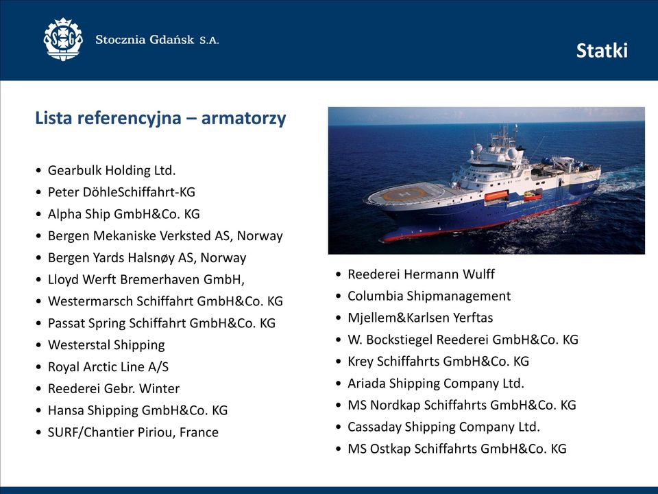 KG Passat Spring Schiffahrt GmbH&Co. KG Westerstal Shipping Royal Arctic Line A/S Reederei Gebr. Winter Hansa Shipping GmbH&Co.