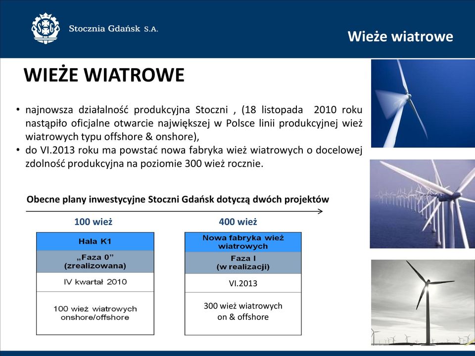 2013 roku ma powstać nowa fabryka wież wiatrowych o docelowej zdolność produkcyjna na poziomie 300 wież rocznie.