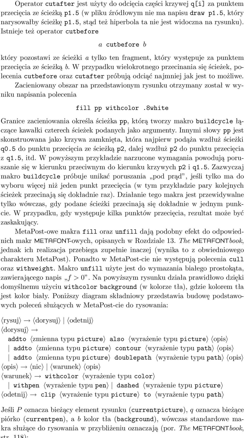 Istnieje też operator cutbefore a cutbefore b który pozostawi ze ścieżki a tylko ten fragment, który występuje za punktem przecięcia ze ścieżką b.