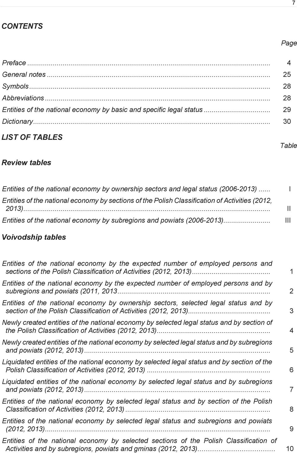 .. Entities of the national economy by sections of the Polish Classification of Activities (2012, 2013)... II Entities of the national economy by subregions and powiats (2006-2013).