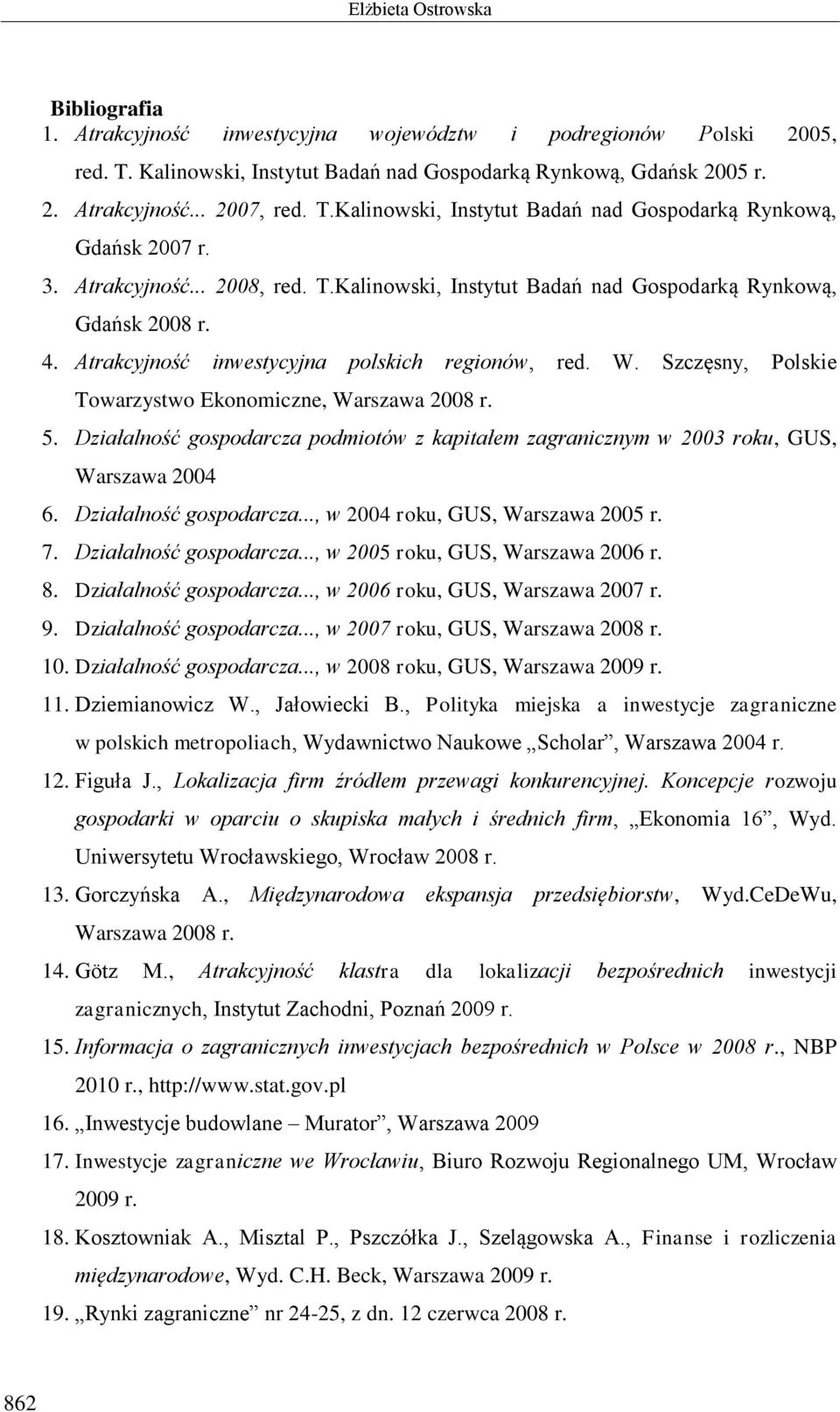 Atrakcyjność inwestycyjna polskich regionów, red. W. Szczęsny, Polskie Towarzystwo Ekonomiczne, Warszawa 2008 r. 5.