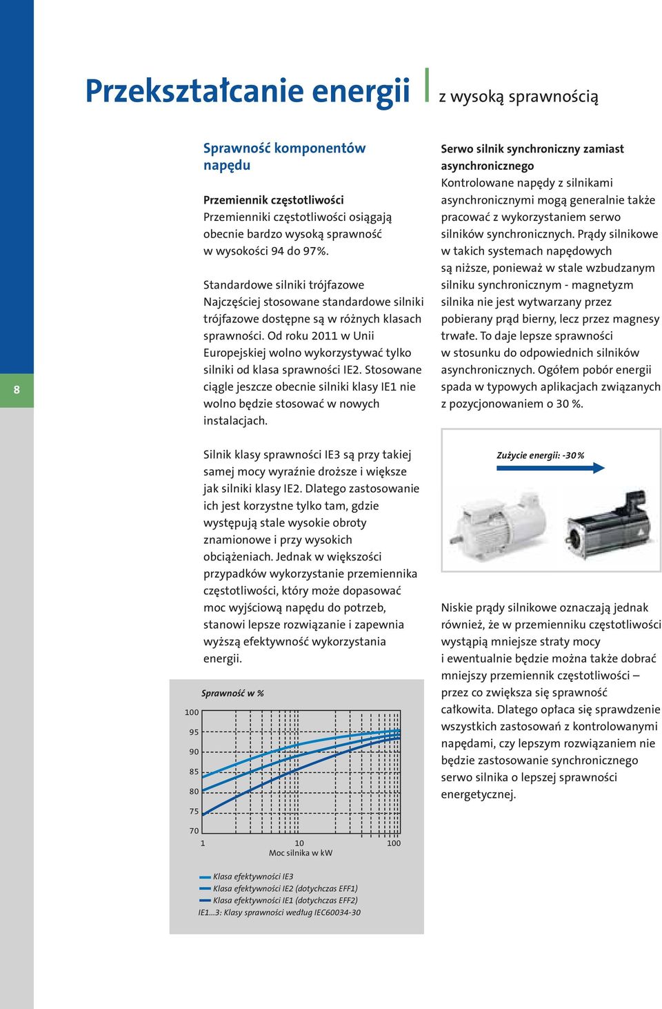 Od roku 2011 w Unii Europejskiej wolno wykorzystywać tylko silniki od klasa sprawności IE2. Stosowane ciągle jeszcze obecnie silniki klasy IE1 nie wolno będzie stosować w nowych instalacjach.