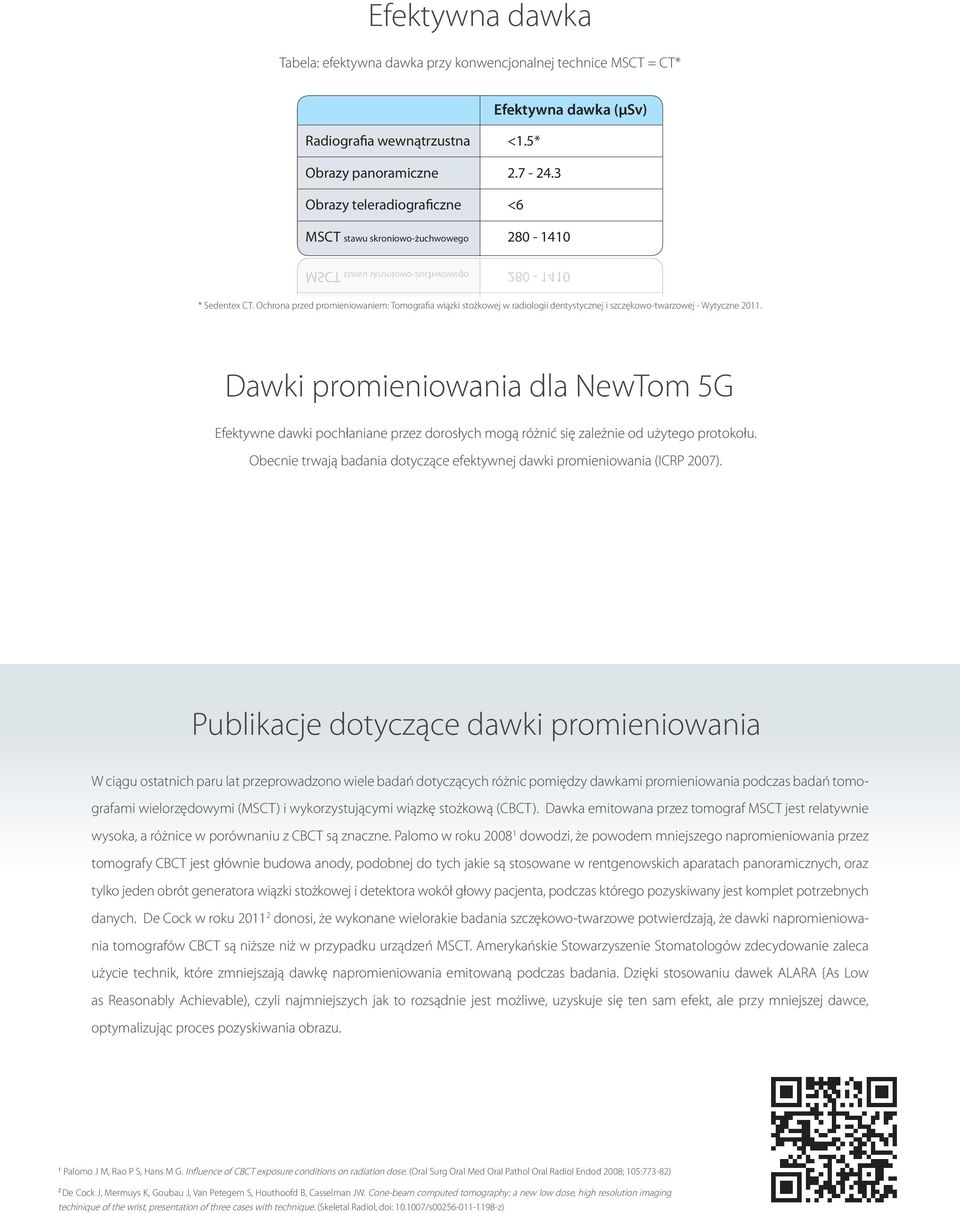 Ochrona przed promieniowaniem: Tomografia wiązki stożkowej w radiologii dentystycznej i szczękowo-twarzowej - Wytyczne 2011. Cephalometric radiograph <6 Intraoral radiograph <1.