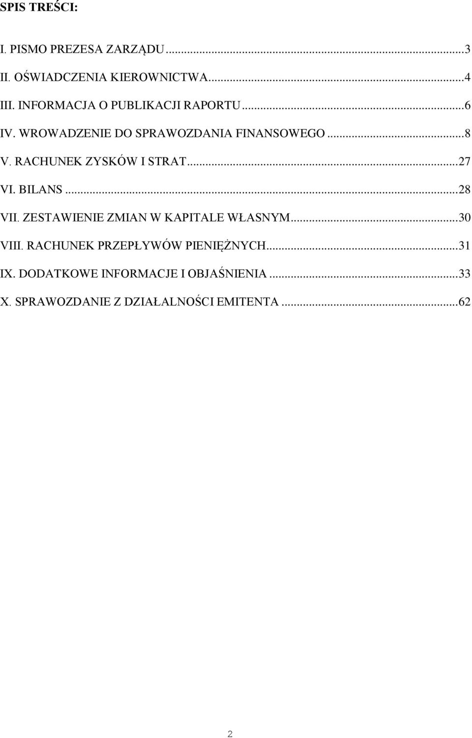 RACHUNEK ZYSKÓW I STRAT... 27 VI. BILANS... 28 VII. ZESTAWIENIE ZMIAN W KAPITALE WŁASNYM... 30 VIII.