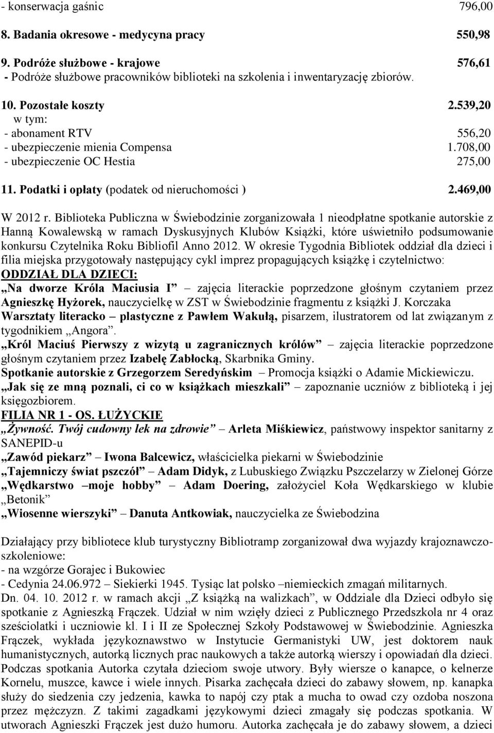 Biblioteka Publiczna w Świebodzinie zorganizowała 1 nieodpłatne spotkanie autorskie z Hanną Kowalewską w ramach Dyskusyjnych Klubów Książki, które uświetniło podsumowanie konkursu Czytelnika Roku