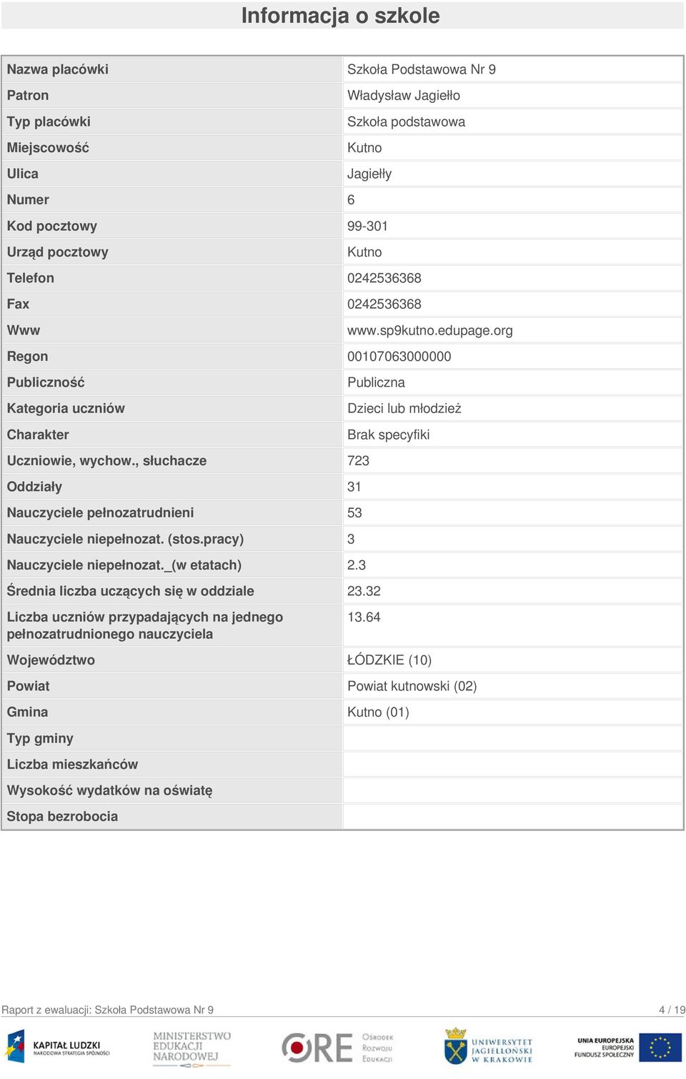 , słuchacze 723 Oddziały 31 Nauczyciele pełnozatrudnieni 53 Nauczyciele niepełnozat. (stos.pracy) 3 Nauczyciele niepełnozat._(w etatach) 2.3 Średnia liczba uczących się w oddziale 23.