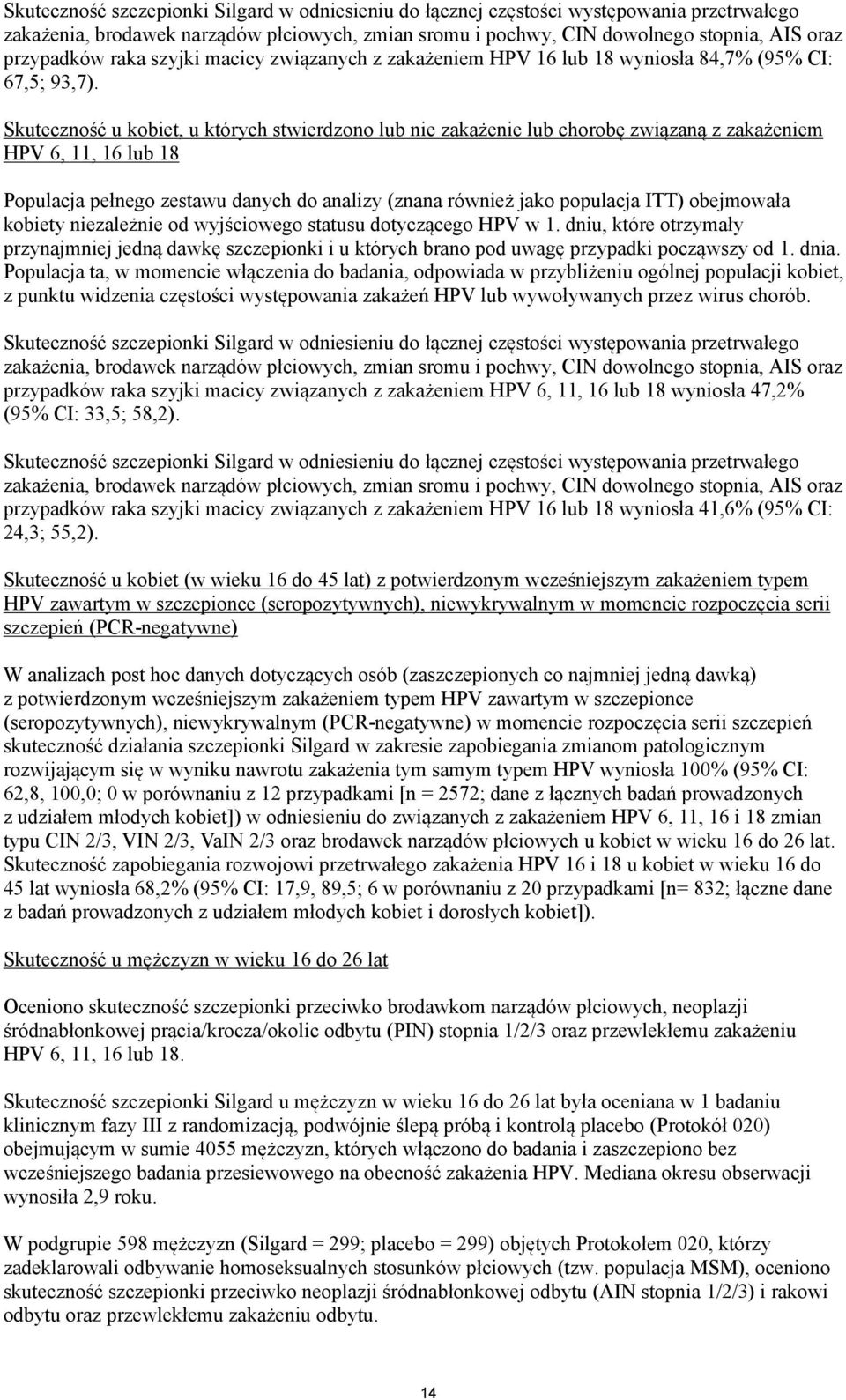 Skuteczność u kobiet, u których stwierdzono lub nie zakażenie lub chorobę związaną z zakażeniem HPV 6, 11, 16 lub 18 Populacja pełnego zestawu danych do analizy (znana również jako populacja ITT)