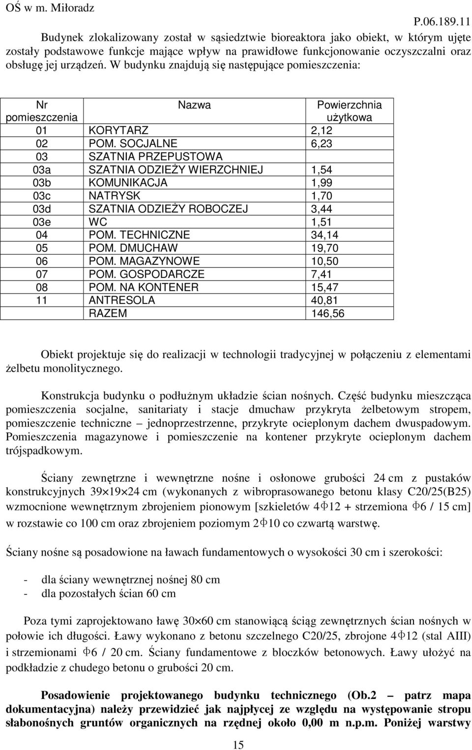 SOCJALNE 6,23 03 SZATNIA PRZEPUSTOWA 03a SZATNIA ODZIEŻY WIERZCHNIEJ 1,54 03b KOMUNIKACJA 1,99 03c NATRYSK 1,70 03d SZATNIA ODZIEŻY ROBOCZEJ 3,44 03e WC 1,51 04 POM. TECHNICZNE 34,14 05 POM.