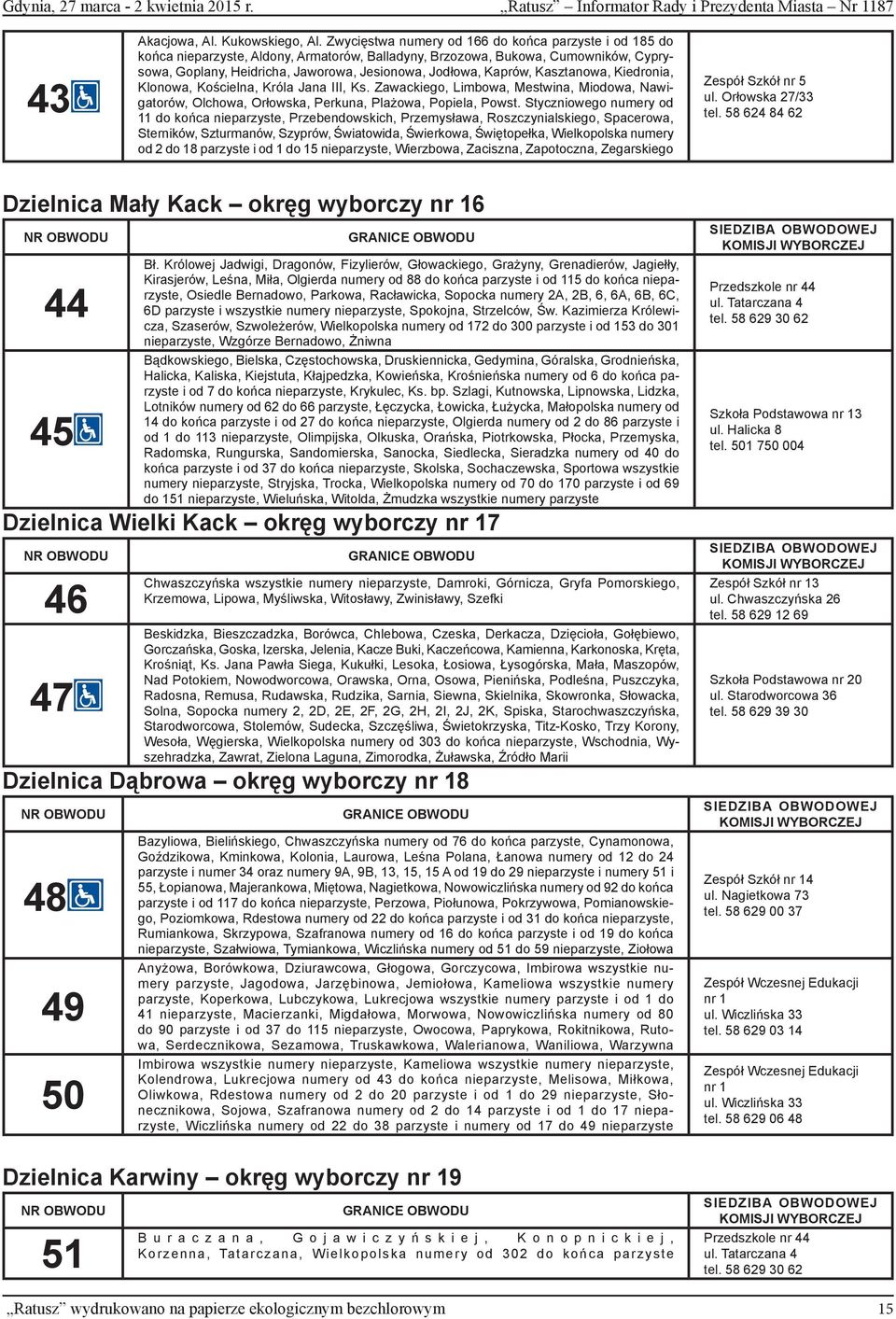 Kaprów, Kasztanowa, Kiedronia, Klonowa, Kościelna, Króla Jana III, Ks. Zawackiego, Limbowa, Mestwina, Miodowa, Nawigatorów, Olchowa, Orłowska, Perkuna, Plażowa, Popiela, Powst.