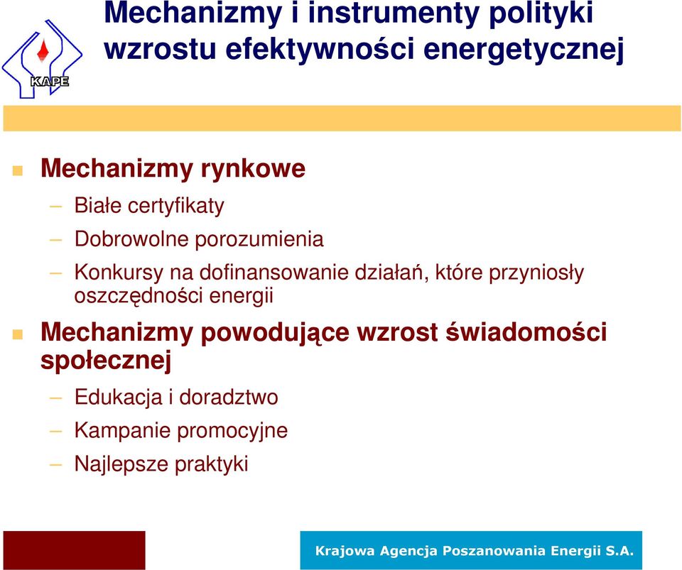 dofinansowanie działań, które przyniosły oszczędności energii Mechanizmy