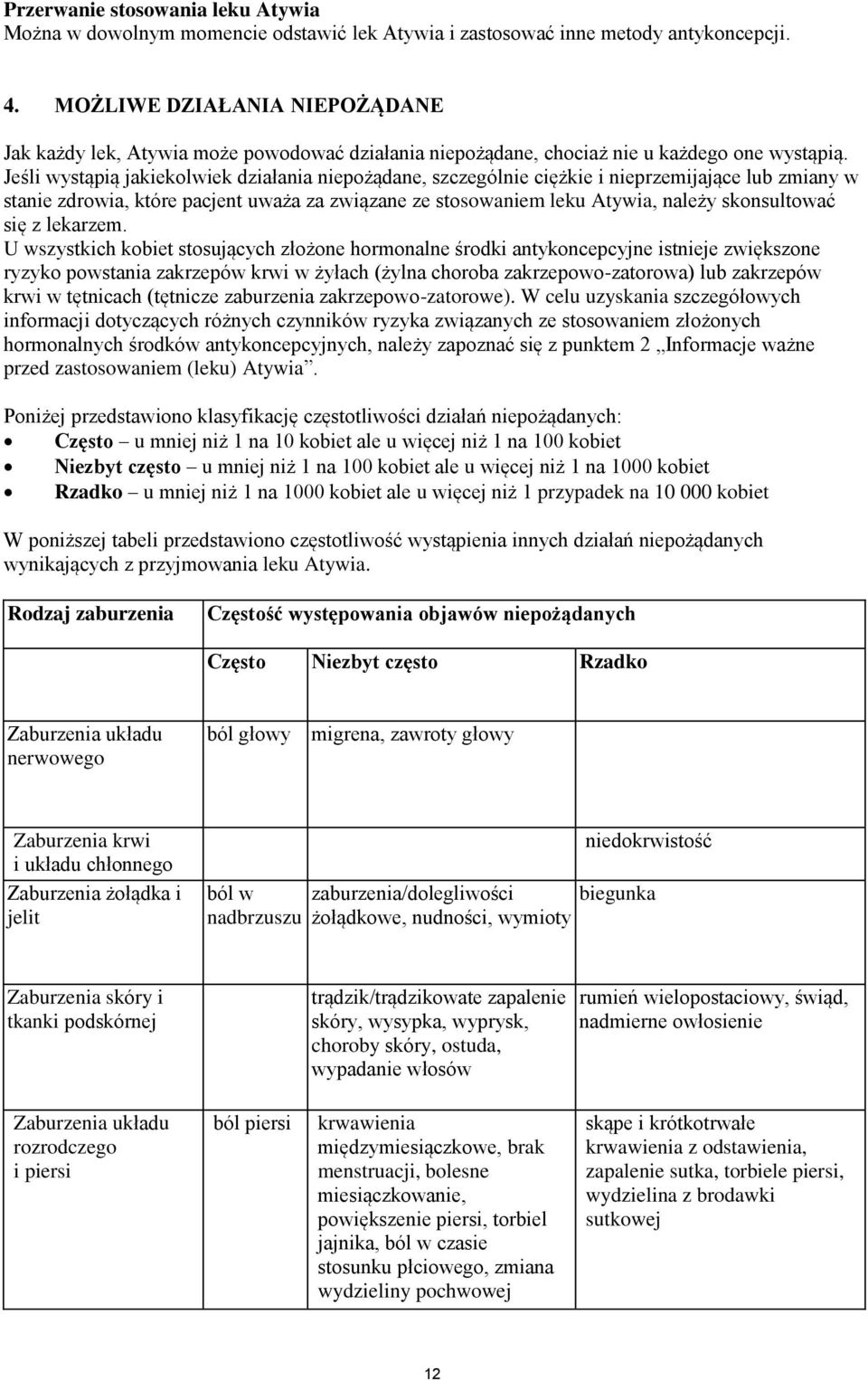 Jeśli wystąpią jakiekolwiek działania niepożądane, szczególnie ciężkie i nieprzemijające lub zmiany w stanie zdrowia, które pacjent uważa za związane ze stosowaniem leku Atywia, należy skonsultować