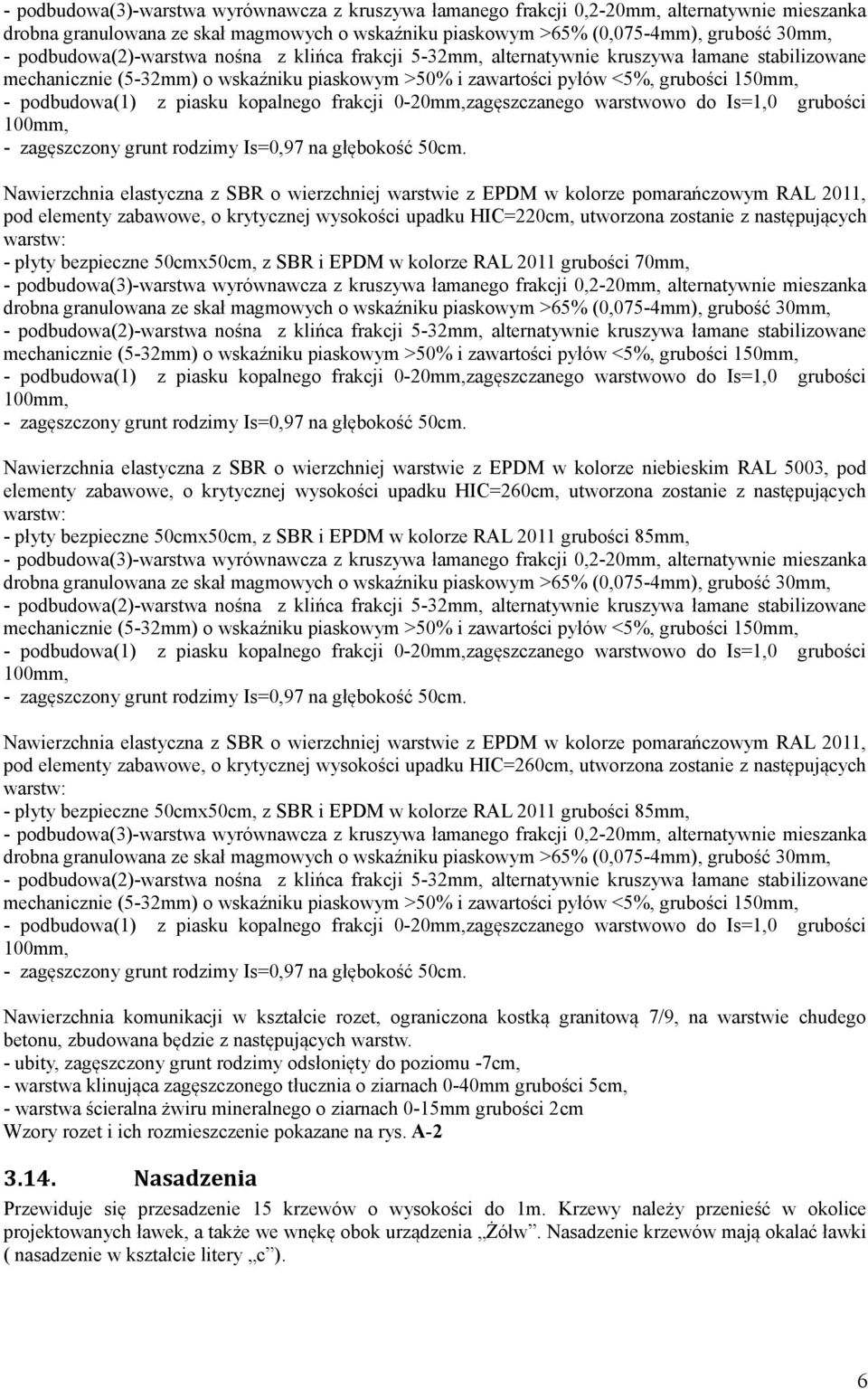 z piasku kopalnego frakcji 0-20mm,zagęszczanego warstwowo do Is=1,0 grubości 100mm, - zagęszczony grunt rodzimy Is=0,97 na głębokość 50cm.