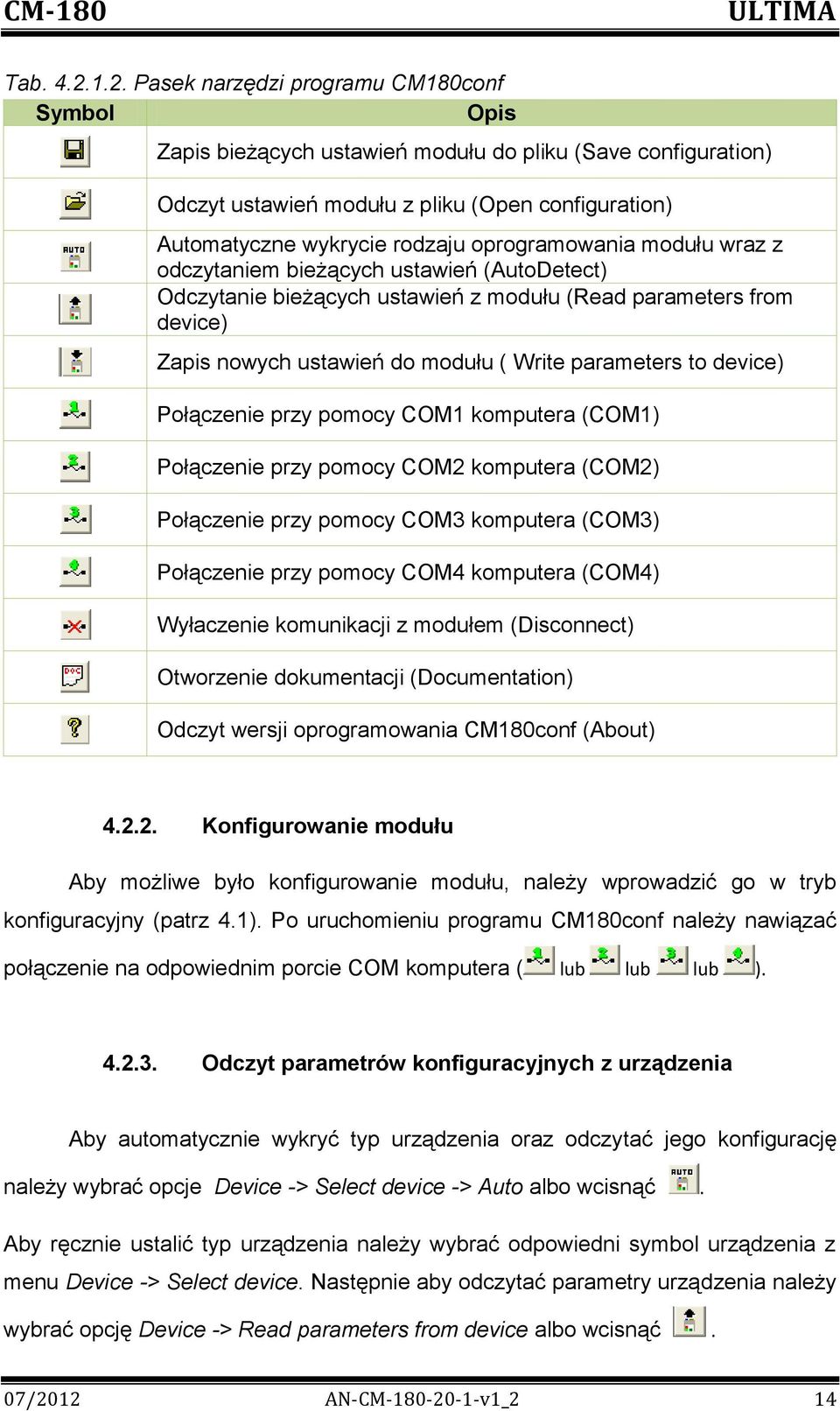 oprogramowania modułu wraz z odczytaniem bieżących ustawień (AutoDetect) Odczytanie bieżących ustawień z modułu (Read parameters from device) Zapis nowych ustawień do modułu ( Write parameters to