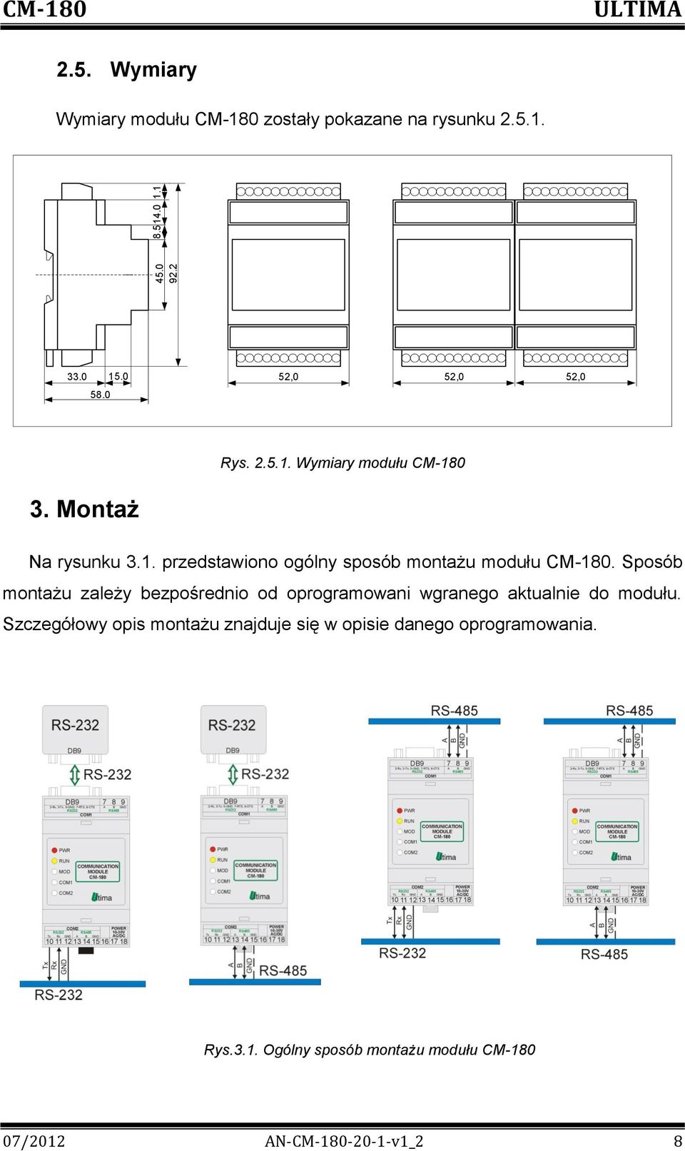 Sposób montażu zależy bezpośrednio od oprogramowani wgranego aktualnie do modułu.