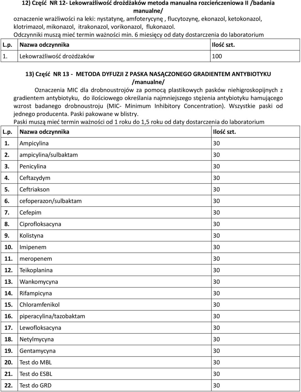 Lekowrażliwość drożdżaków 100 13) Część NR 13 - METODA DYFUZJI Z PASKA NASĄCZONEGO GRADIENTEM ANTYBIOTYKU /manualne/ Oznaczenia MIC dla drobnoustrojów za pomocą plastikowych pasków niehigroskopijnych