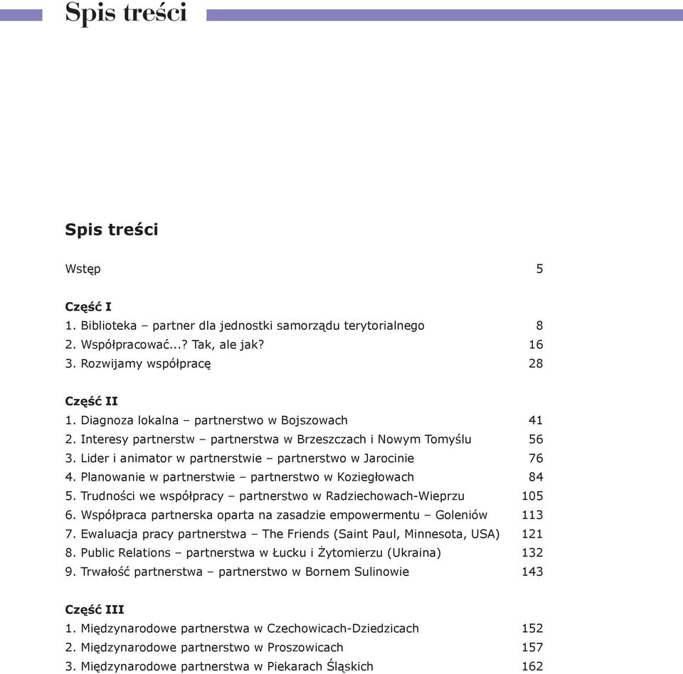 Planowanie w partnerstwie partnerstwo w Koziegłowach 84 5. Trudności we współpracy partnerstwo w Radziechowach-Wieprzu 105 6. Współpraca partnerska oparta na zasadzie empowermentu Goleniów 113 7.