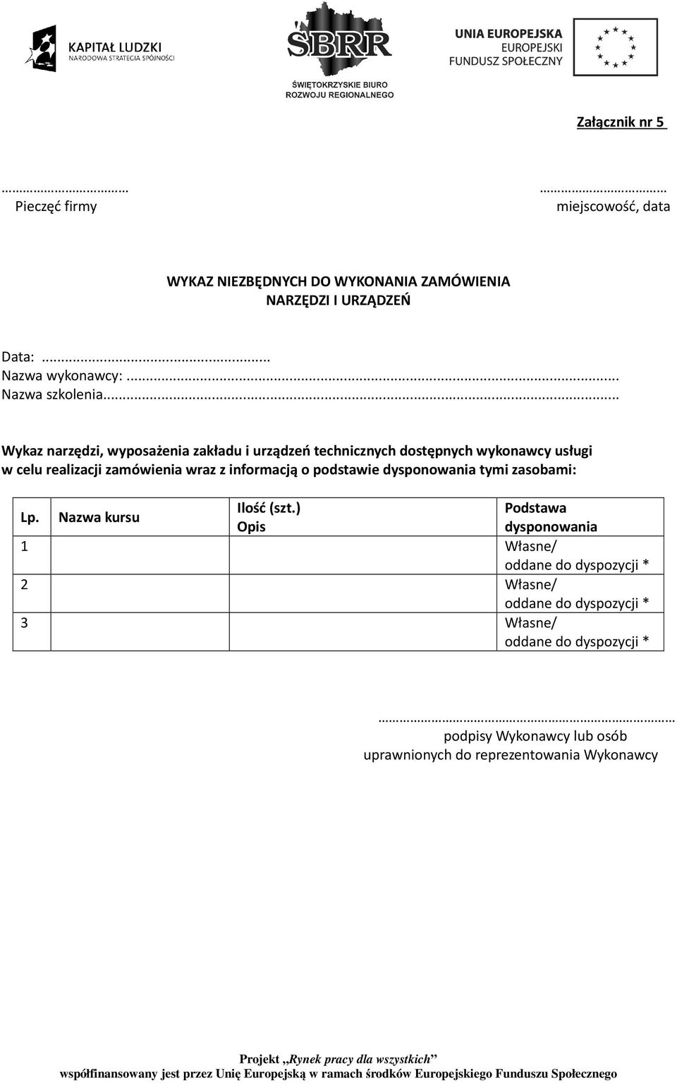 .. Wykaz narzędzi, wyposażenia zakładu i urządzeń technicznych dostępnych wykonawcy usługi w celu realizacji zamówienia wraz z informacją