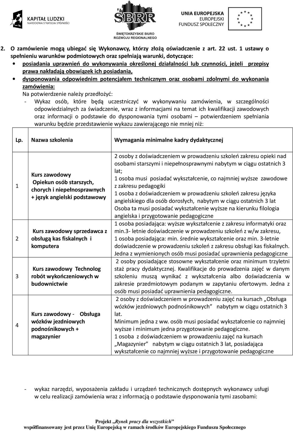 posiadania, dysponowania odpowiednim potencjałem technicznym oraz osobami zdolnymi do wykonania zamówienia: Na potwierdzenie należy przedłożyć: - Wykaz osób, które będą uczestniczyć w wykonywaniu