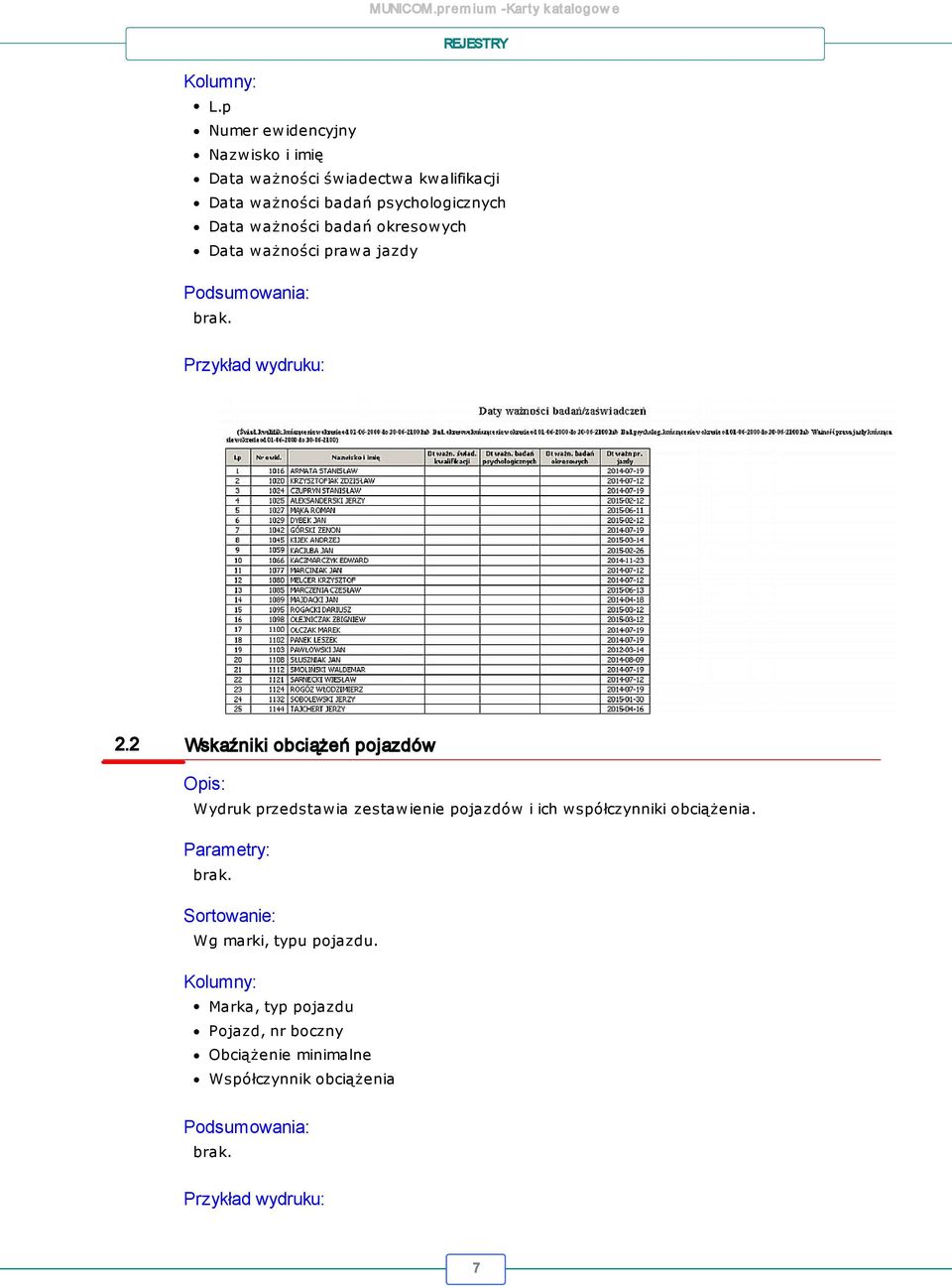 badań okresowych Data ważności prawa jazdy Podsumowania: brak. Przykład wydruku: 2.