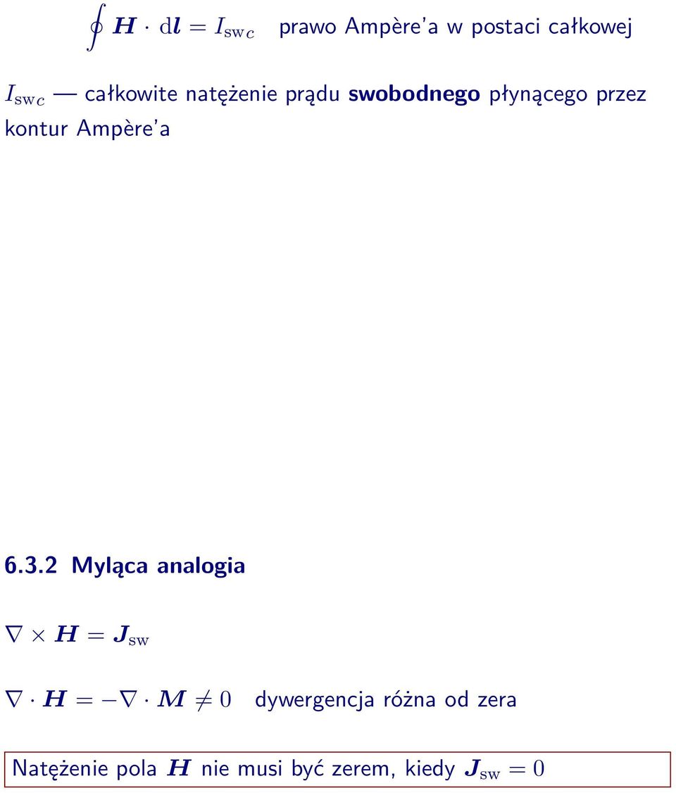 6.3.2 Myląca analogia H = J sw H = M 0 dywergencja różna