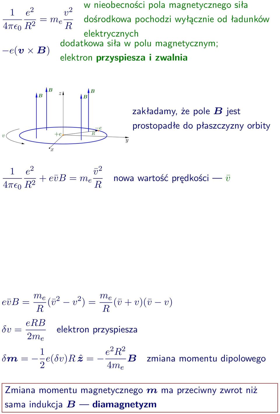 orbity x 1 e 2 4πǫ 0 2 +e v =m v 2 e nowa wartość prędkości v e v = m e ( v2 v 2 ) = m e ( v +v)( v v) δv = e 2m e elektron