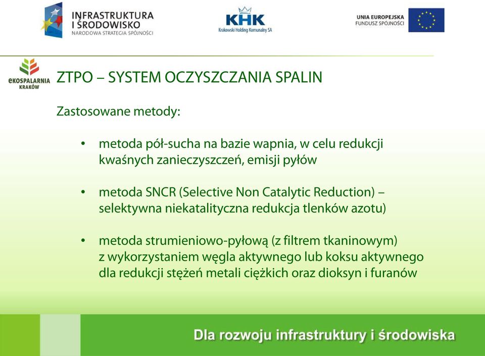 selektywna niekatalityczna redukcja tlenków azotu) metoda strumieniowo-pyłową (z filtrem