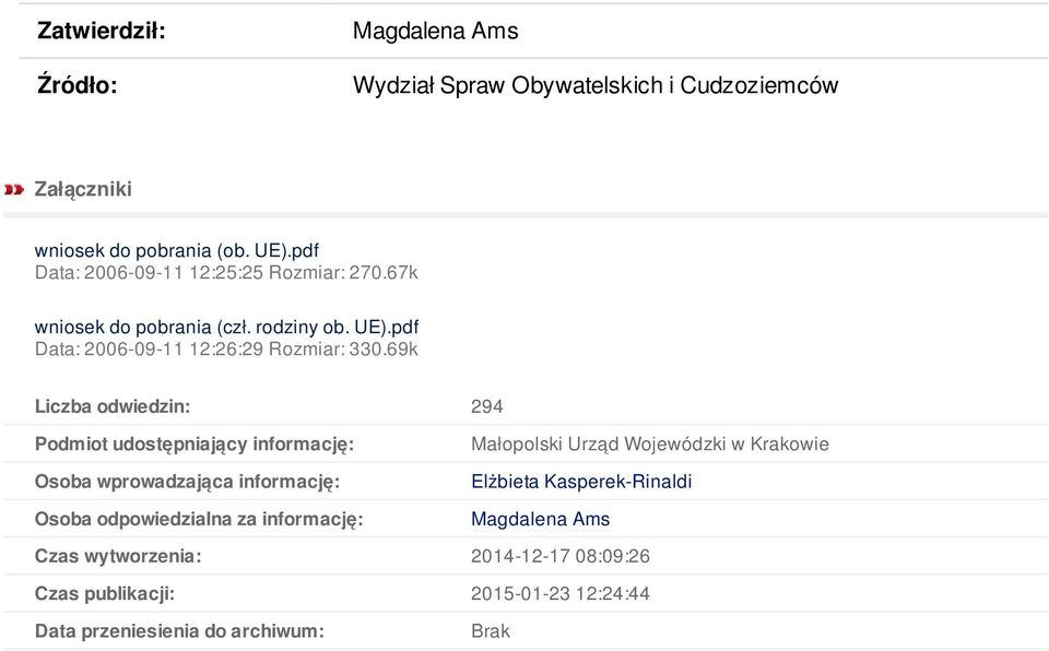 69k Liczba odwiedzin: 294 Podmiot udostępniający informację: Osoba wprowadzająca informację: Osoba odpowiedzialna za informację: Małopolski