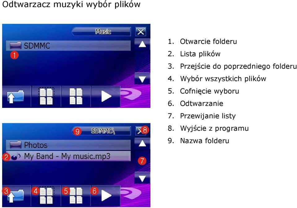 Wybór wszystkich plików 5. Cofnięcie wyboru 6.