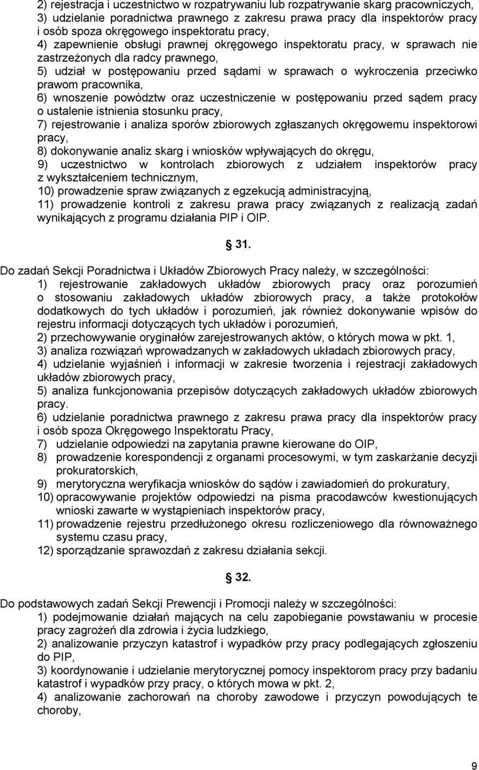 przeciwko prawom pracownika, 6) wnoszenie powództw oraz uczestniczenie w postępowaniu przed sądem pracy o ustalenie istnienia stosunku pracy, 7) rejestrowanie i analiza sporów zbiorowych zgłaszanych