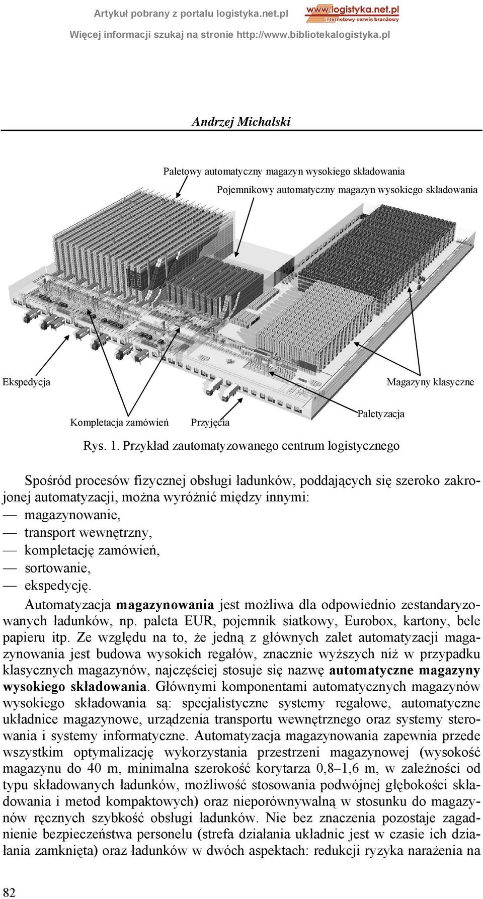 wewnętrzny, kompletację zamówień, sortowanie, ekspedycję. Automatyzacja magazynowania jest możliwa dla odpowiednio zestandaryzowanych ładunków, np.