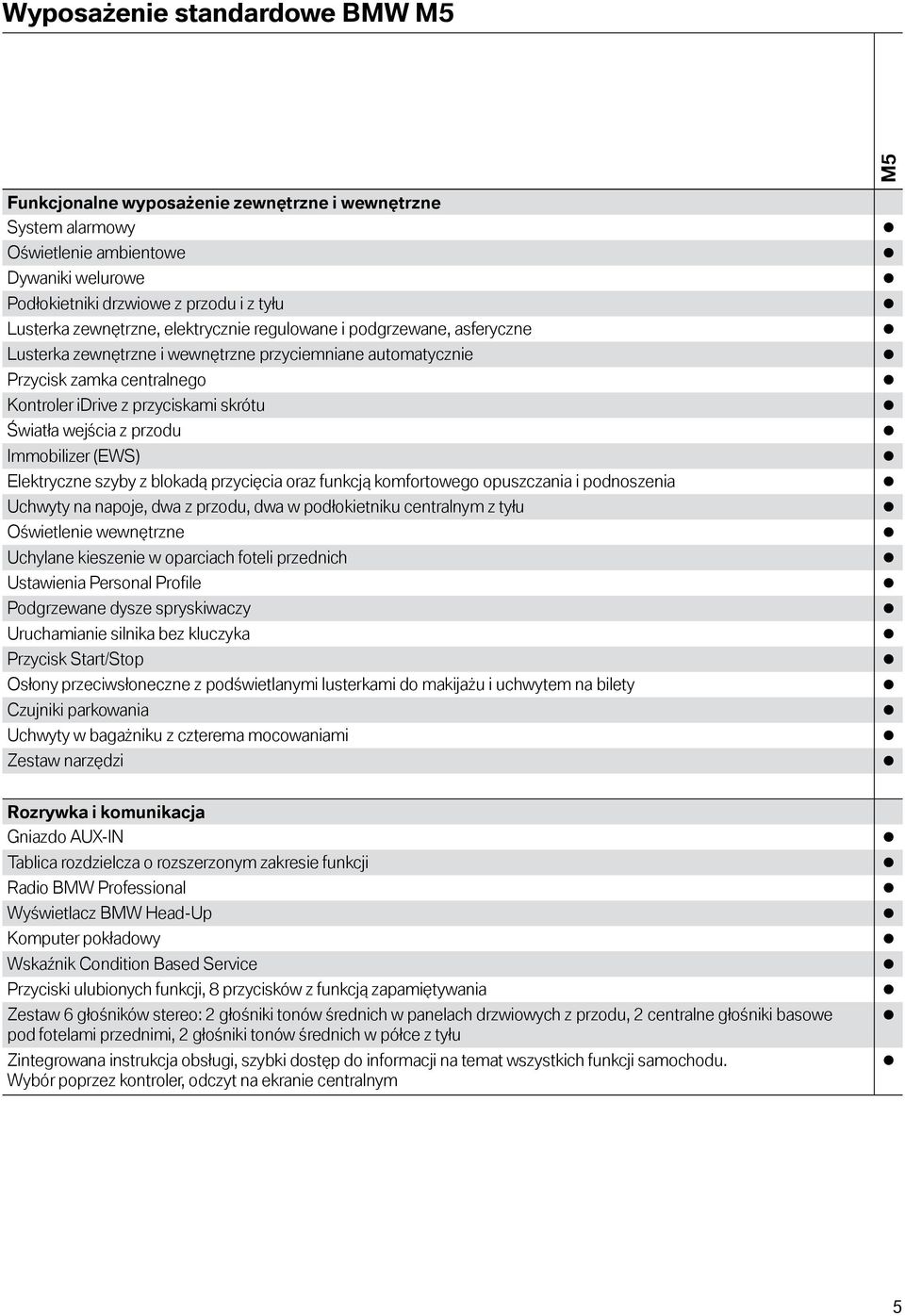 przodu Immobilizer (EWS) Elektryczne szyby z blokadą przycięcia oraz funkcją komfortowego opuszczania i podnoszenia Uchwyty na napoje, dwa z przodu, dwa w podłokietniku centralnym z tyłu Oświetlenie