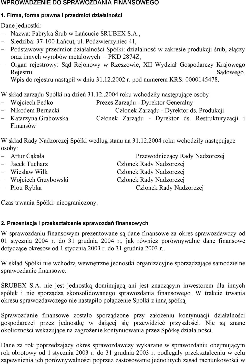 Wydział Gospodarczy Krajowego Rejestru Sądowego. Wpis do rejestru nastąpił w dniu 31.12.