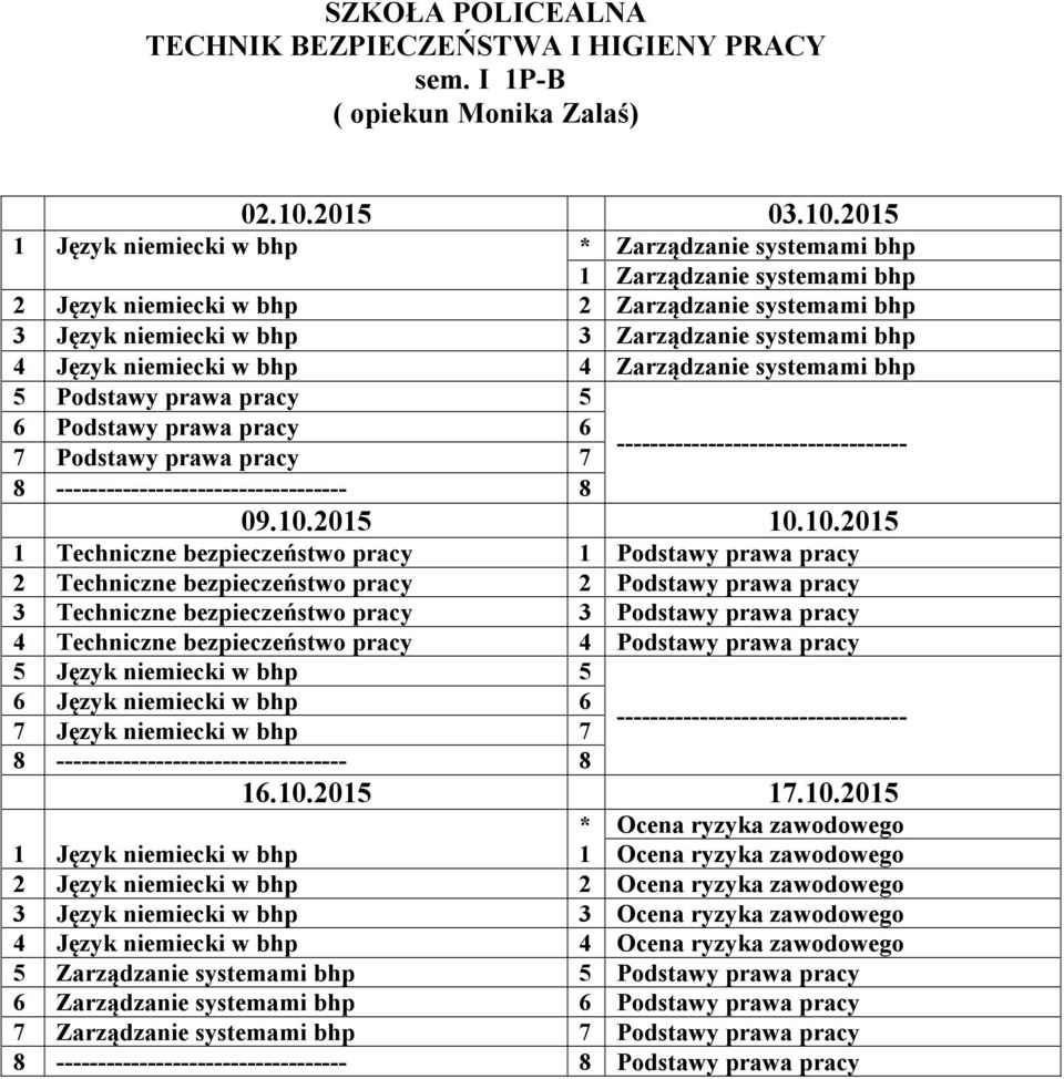 Zarządzanie systemami bhp 4 Język niemiecki w bhp 4 Zarządzanie systemami bhp 5 Podstawy prawa pracy 5 6 Podstawy prawa pracy 6 7 Podstawy prawa pracy 7 8 8 1 Techniczne bezpieczeństwo pracy 1