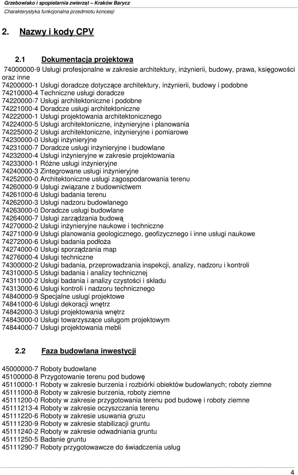 budowy i podobne 74210000-4 Techniczne usługi doradcze 74220000-7 Usługi architektoniczne i podobne 74221000-4 Doradcze usługi architektoniczne 74222000-1 Usługi projektowania architektonicznego