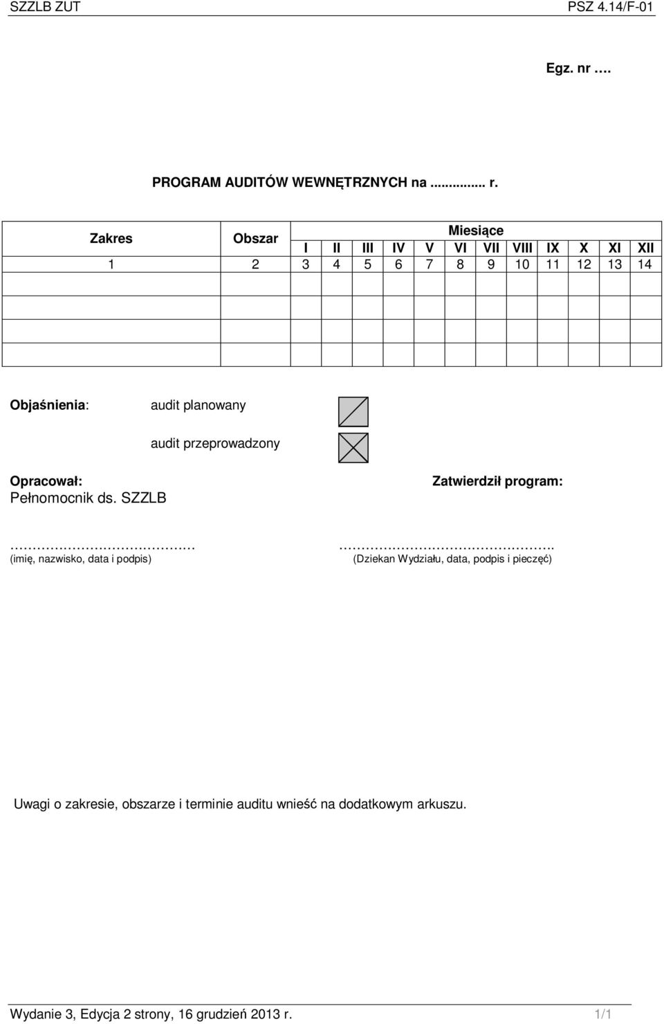 planowany audit przeprowadzony Opracował: Pełnomocnik ds.