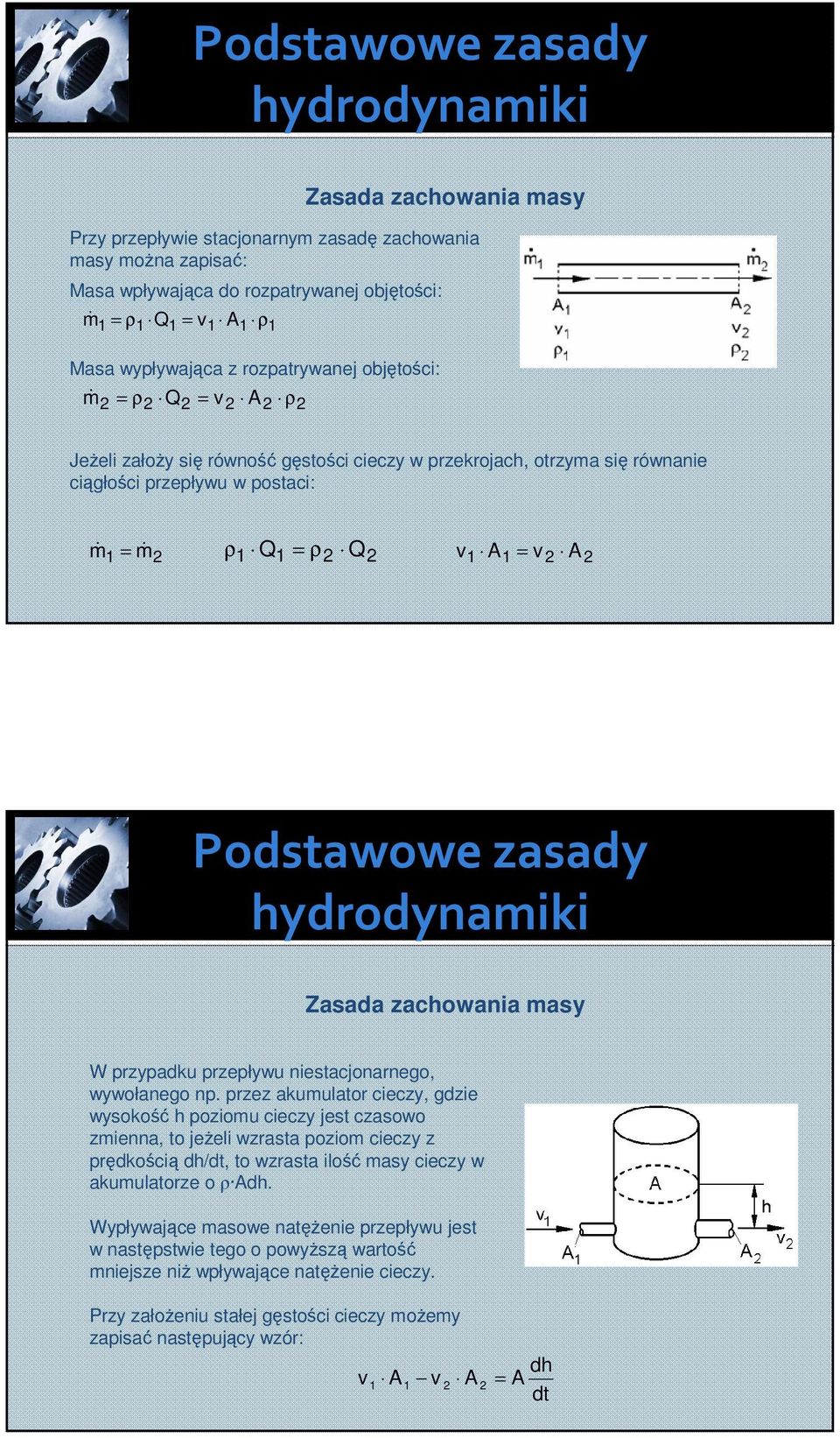 Zasada zachowania masy W rzyadku rzeływu niestacjonarnego, wywołanego n.