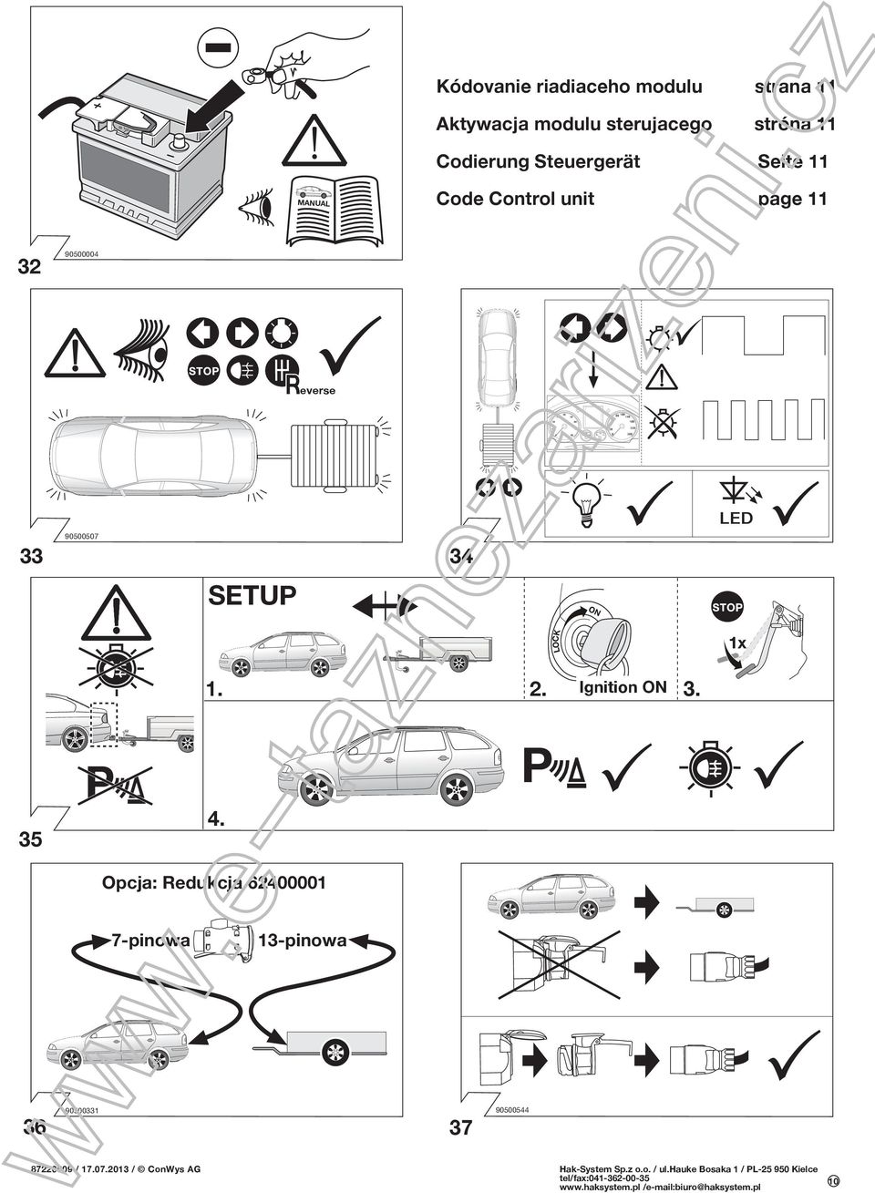 90500004 everse 90500507 33 34 SETUP ON LED LOCK 1x 1. 2. Ignition ON 3.