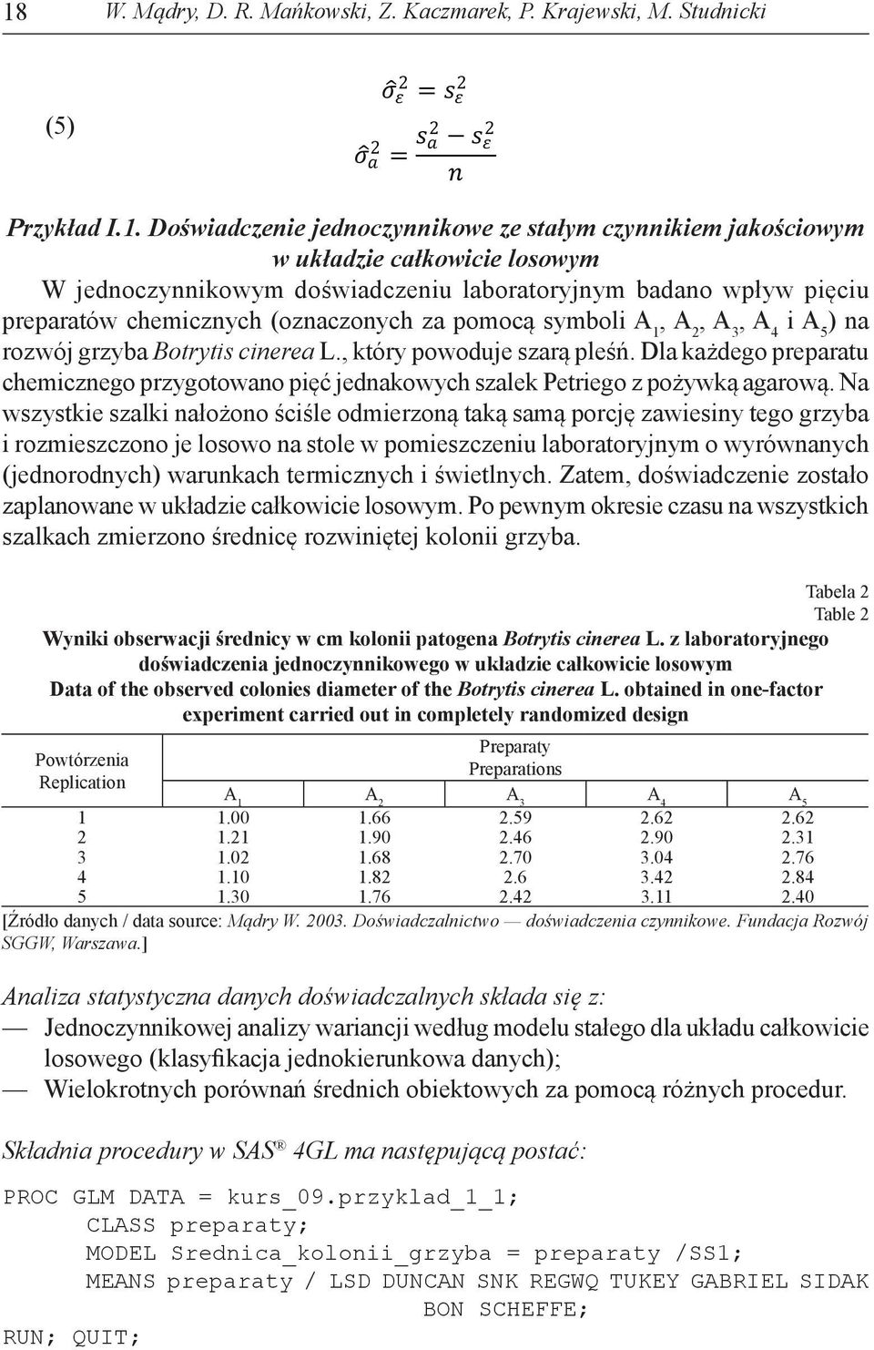 W. Mądry, D. R. Mańkowski, Z. Kaczmarek, nn P. Krajewski, M. Studnicki (4) (5) σσ εε = ss εε σσ aa = ss aa ss εε nn (5) Przykład I.1.